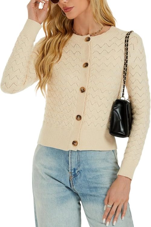 Enjyam Women's Crochet Knit Button Longsleeve Cardigan - Image 3