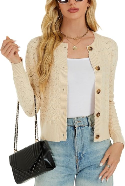 Enjyam Women's Crochet Knit Button Longsleeve Cardigan - Image 4