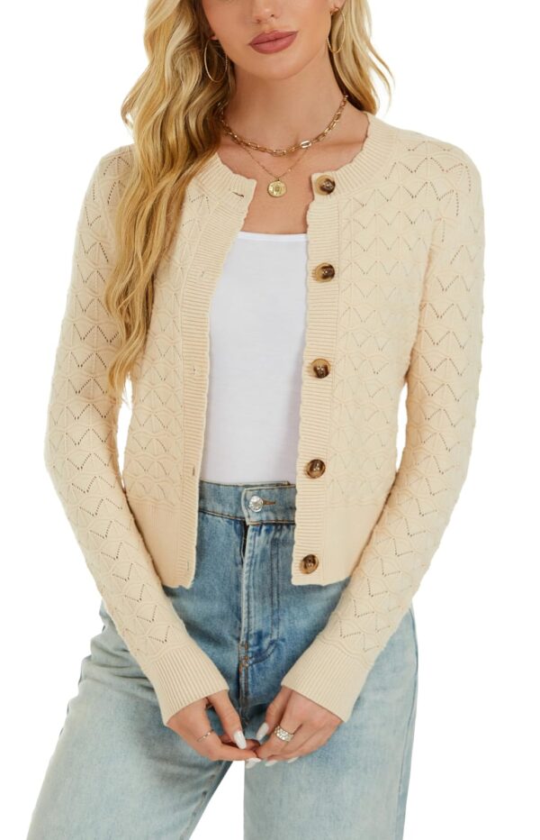 Enjyam Women's Crochet Knit Button Longsleeve Cardigan - Image 2