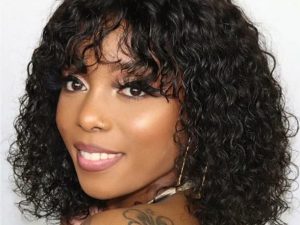 Fashion Idol Bob Curly Human Hair Wigs with Bangs Jerry Curl