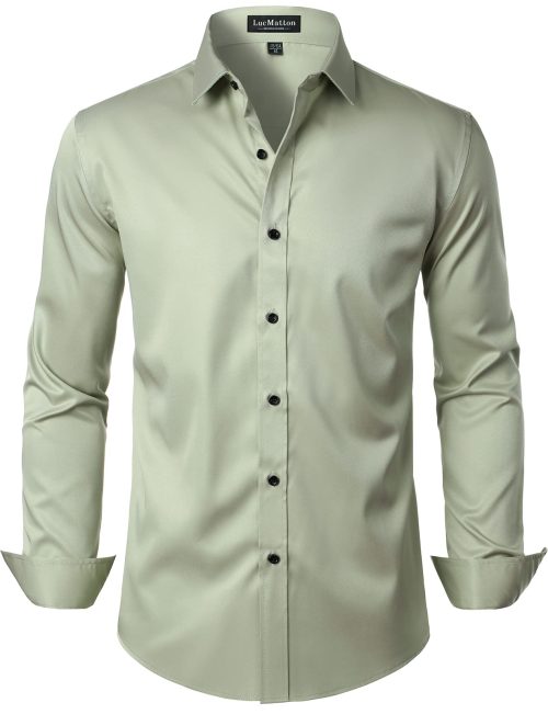 LucMatton Men's Stylish Stretch Wrinkle-Free Dress Shirt