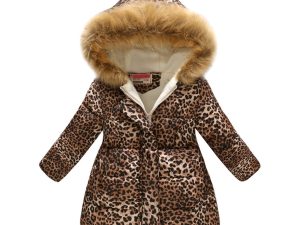 Qiraoxy Girls  Leopard Print Fur Winter Hooded Jacket