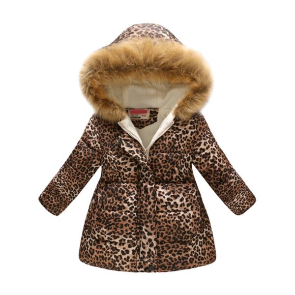 Qiraoxy Girls  Leopard Print Fur Winter Hooded Jacket