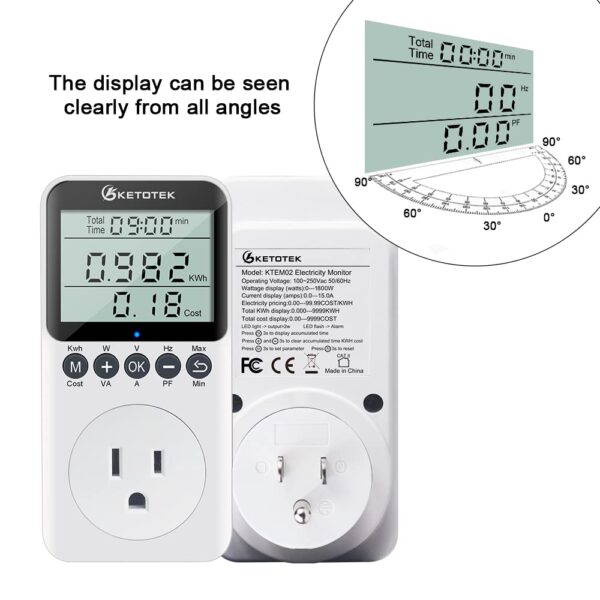 KETOTEK Electricity Usage Monitor with Backlight & LCD Display - Image 3