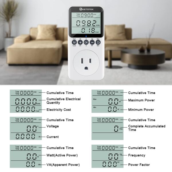 KETOTEK Electricity Usage Monitor with Backlight & LCD Display - Image 5