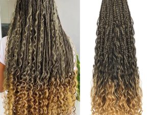 Ainimiu 8 Packs Goddess Box Braids Crochet Hair With Curly Ends 14inch Pre-looped Bohomian Crochet Box Braids Synthetic Braiding Hair Extensions