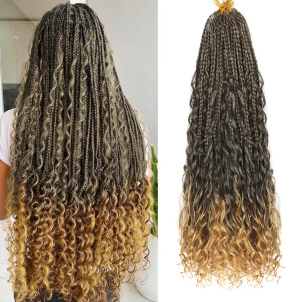 Ainimiu 8 Packs Goddess Box Braids Crochet Hair With Curly Ends 14inch Pre-looped Bohomian Crochet Box Braids Synthetic Braiding Hair Extensions