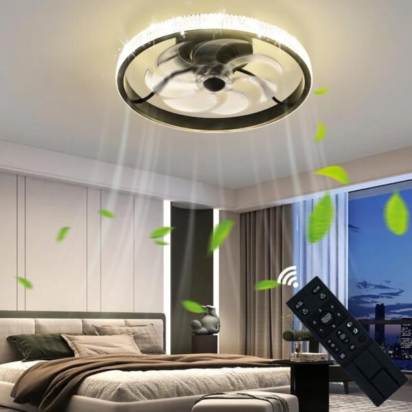 40CM Diameter Black Ceiling Fan with Light - Image 3