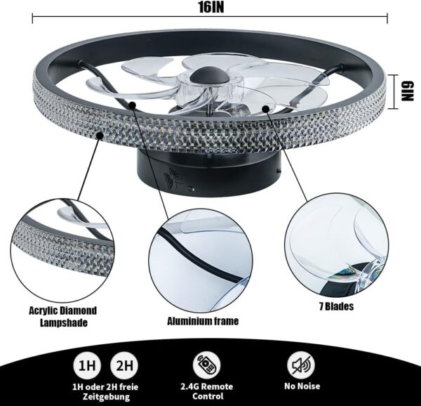 40CM Diameter Black Ceiling Fan with Light - Image 4