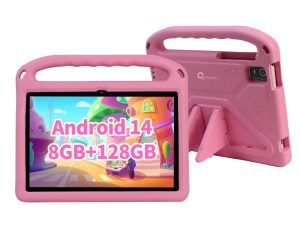 CWOWDEFU 10-inch Android 14 Tablet for Kids (Pink)