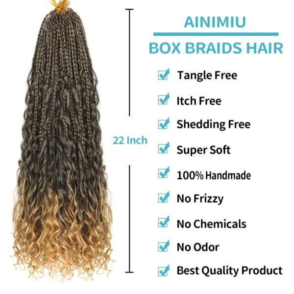 Ainimiu 8 Packs Goddess Box Braids Crochet Hair With Curly Ends 14inch Pre-looped Bohomian Crochet Box Braids Synthetic Braiding Hair Extensions - Image 2