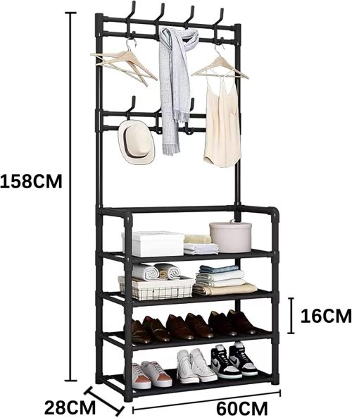Shoe Racks Storage, Upgrade 4 Tier Shoe Rack, Metal Shoe Rack, Shoe Storage Organiser, Slim Shoe Shelf Storage Shoe Stand Organizer for Hallway, Bedroom, Entryway, Dorm Room, 60 x 28 x 158cm (Black) - Image 5