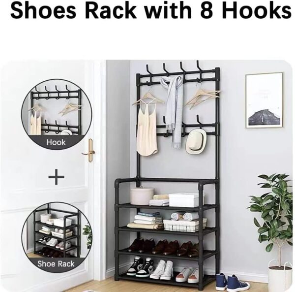 Shoe Racks Storage, Upgrade 4 Tier Shoe Rack, Metal Shoe Rack, Shoe Storage Organiser, Slim Shoe Shelf Storage Shoe Stand Organizer for Hallway, Bedroom, Entryway, Dorm Room, 60 x 28 x 158cm (Black) - Image 6