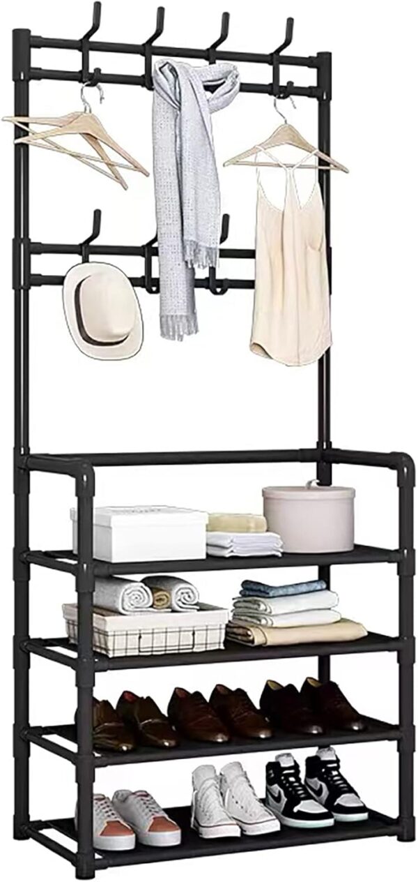 Shoe Racks Storage, Upgrade 4 Tier Shoe Rack, Metal Shoe Rack, Shoe Storage Organiser, Slim Shoe Shelf Storage Shoe Stand Organizer for Hallway, Bedroom, Entryway, Dorm Room, 60 x 28 x 158cm (Black)