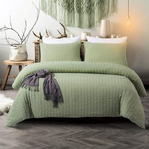 King Size Green Classic Seersucker Duvet Cover