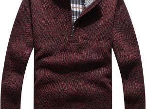 Les umes Mens Plaid Fleece Lined Knit Turtleneck Sweater