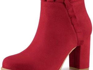 Perphy Women's Ruffle Block High Heels Ankle Boots