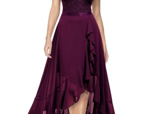 MIUSOL Women's Elegant Floral Lace Ruffle Evening Dress