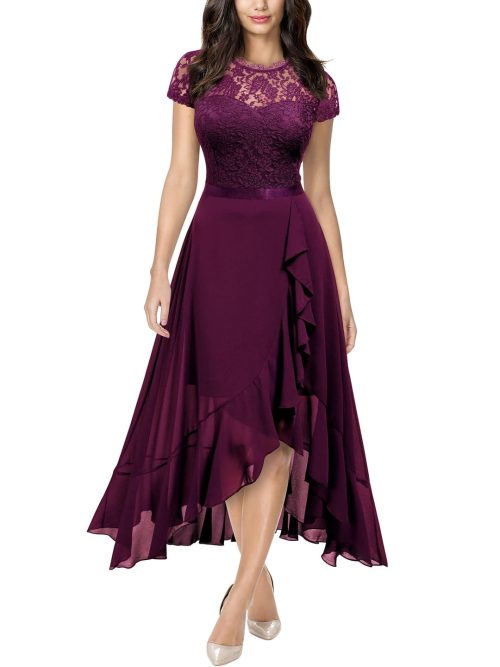 MIUSOL Women's Elegant Floral Lace Ruffle Evening Dress