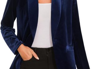 MINTLIMIT Women's V-Neck Velvet Long Sleeve Blazer