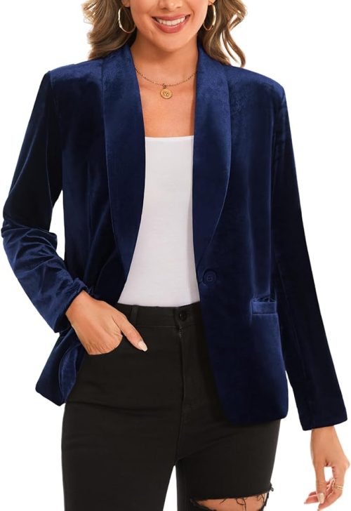 MINTLIMIT Women's V-Neck Velvet Long Sleeve Blazer
