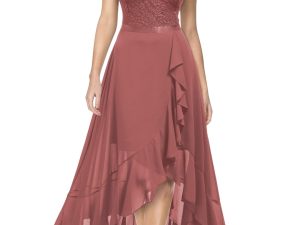 MIUSOL Women's Elegant Floral Lace Ruffle Evening Dress