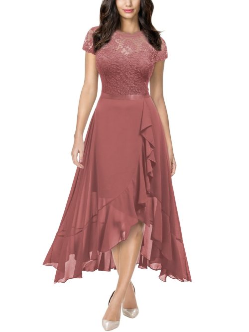 MIUSOL Women's Elegant Floral Lace Ruffle Evening Dress