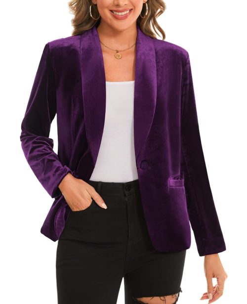 MINTLIMIT Women's Fully Lined Velvet Purple Blazers