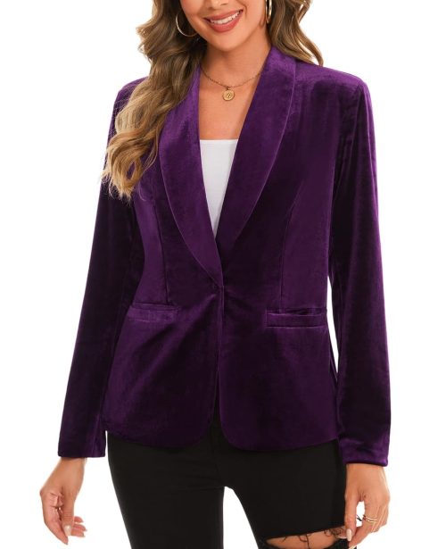 MINTLIMIT Women's Fully Lined Velvet Purple Blazers - Image 2
