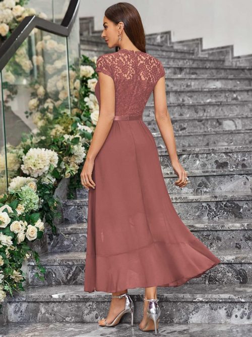 MIUSOL Women's Elegant Floral Lace Ruffle Evening Dress - Image 3