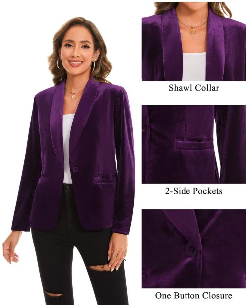 MINTLIMIT Women's Fully Lined Velvet Purple Blazers - Image 3