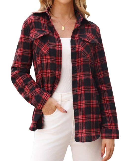 Totatuit Flannel Checked Long Sleeve Top for Women