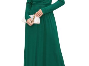 OUGES Women's Fall Casual V Neck Long Sleeve Dress