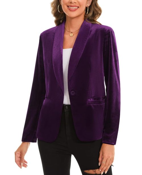 MINTLIMIT Women's Fully Lined Velvet Purple Blazers - Image 4
