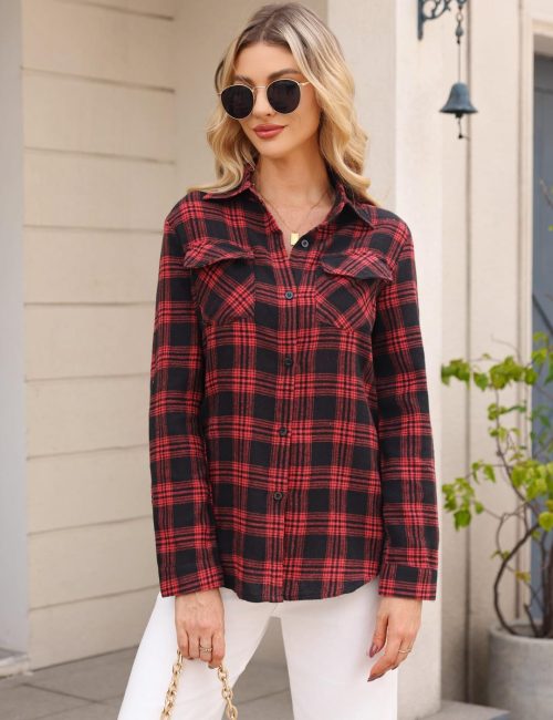 Totatuit Flannel Checked Long Sleeve Top for Women - Image 2
