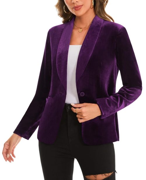 MINTLIMIT Women's Fully Lined Velvet Purple Blazers - Image 5