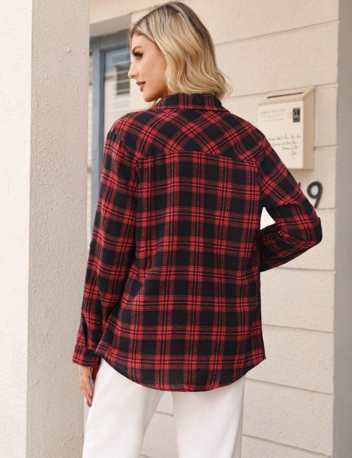 Totatuit Flannel Checked Long Sleeve Top for Women - Image 3