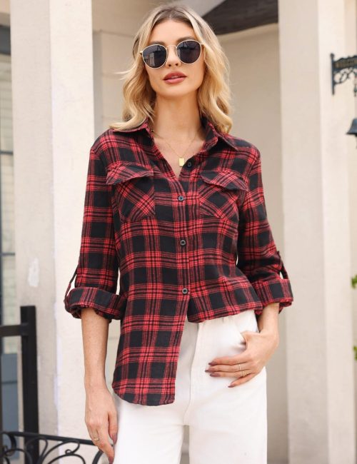 Totatuit Flannel Checked Long Sleeve Top for Women - Image 4