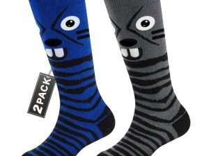 Muezna 2 Pairs Kids Merino Wool Ski Socks Blue & Grey