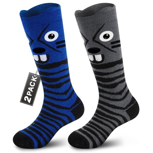 Muezna 2 Pairs Kids Merino Wool Ski Socks Blue & Grey