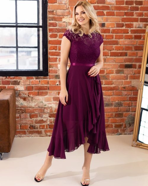 MIUSOL Women's Elegant Floral Lace Ruffle Evening Dress - Image 2