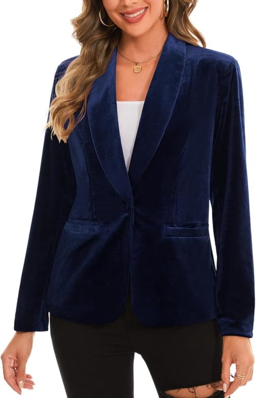 MINTLIMIT Women's V-Neck Velvet Long Sleeve Blazer - Image 2