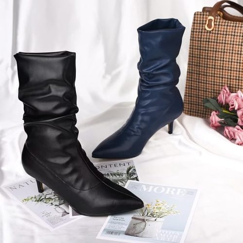 ComeShun Wrinkle Vamp Kitten Heel Boots - Image 4