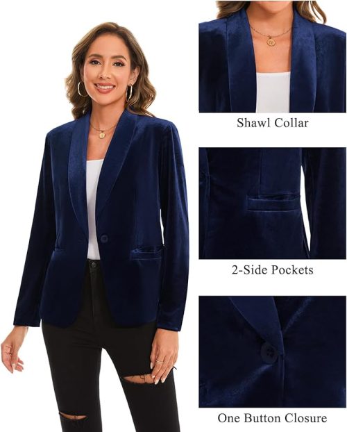 MINTLIMIT Women's V-Neck Velvet Long Sleeve Blazer - Image 3
