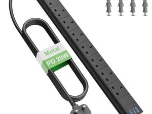 8 Way Power Strip Surge Protector USB C PD20W Extension