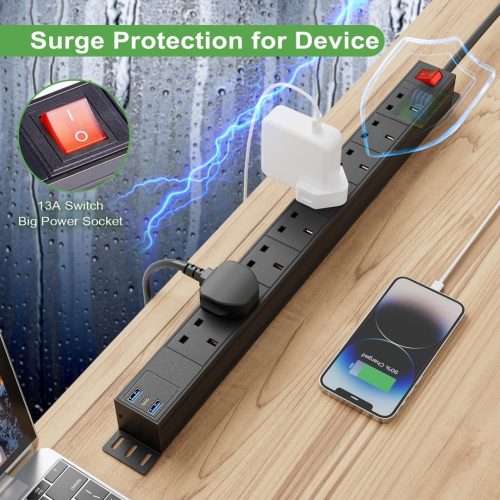 8 Way Power Strip Surge Protector USB C PD20W Extension - Image 2