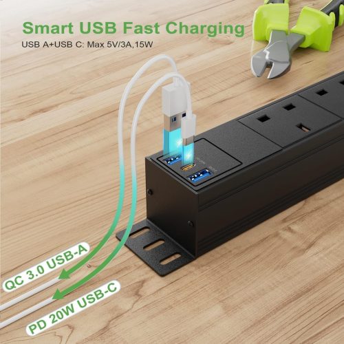 8 Way Power Strip Surge Protector USB C PD20W Extension - Image 3