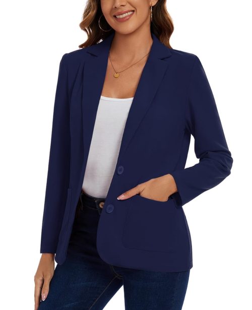 MINTLIMIT Women's Suits & Blazers Lined Elegant Suit Jacket Notched Lapel Long Sleeve (Navy) - Image 2