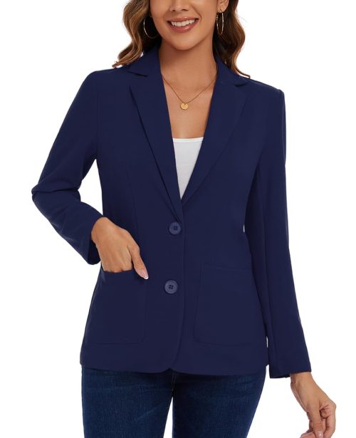 MINTLIMIT Women's Suits & Blazers Lined Elegant Suit Jacket Notched Lapel Long Sleeve (Navy) - Image 3