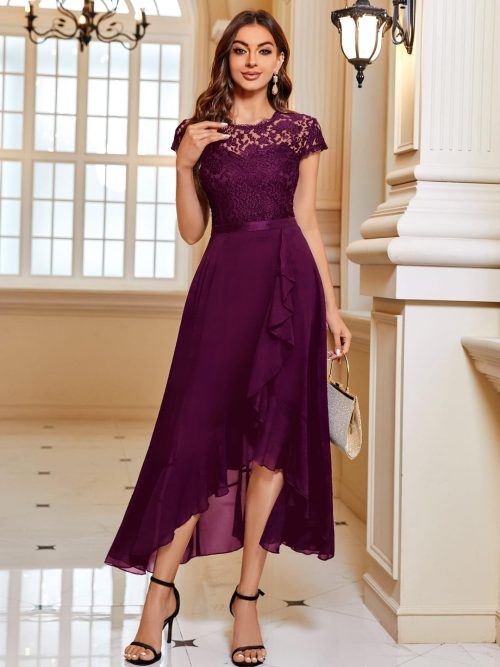 MIUSOL Women's Elegant Floral Lace Ruffle Evening Dress - Image 4